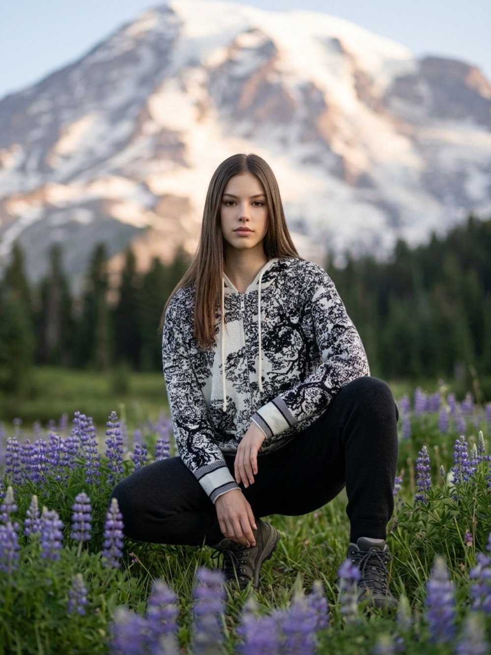 Black & Cream Zip Hoodie Sweater